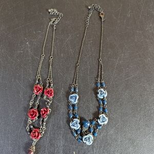 Elegant Rose Necklace Set in Red and Blue